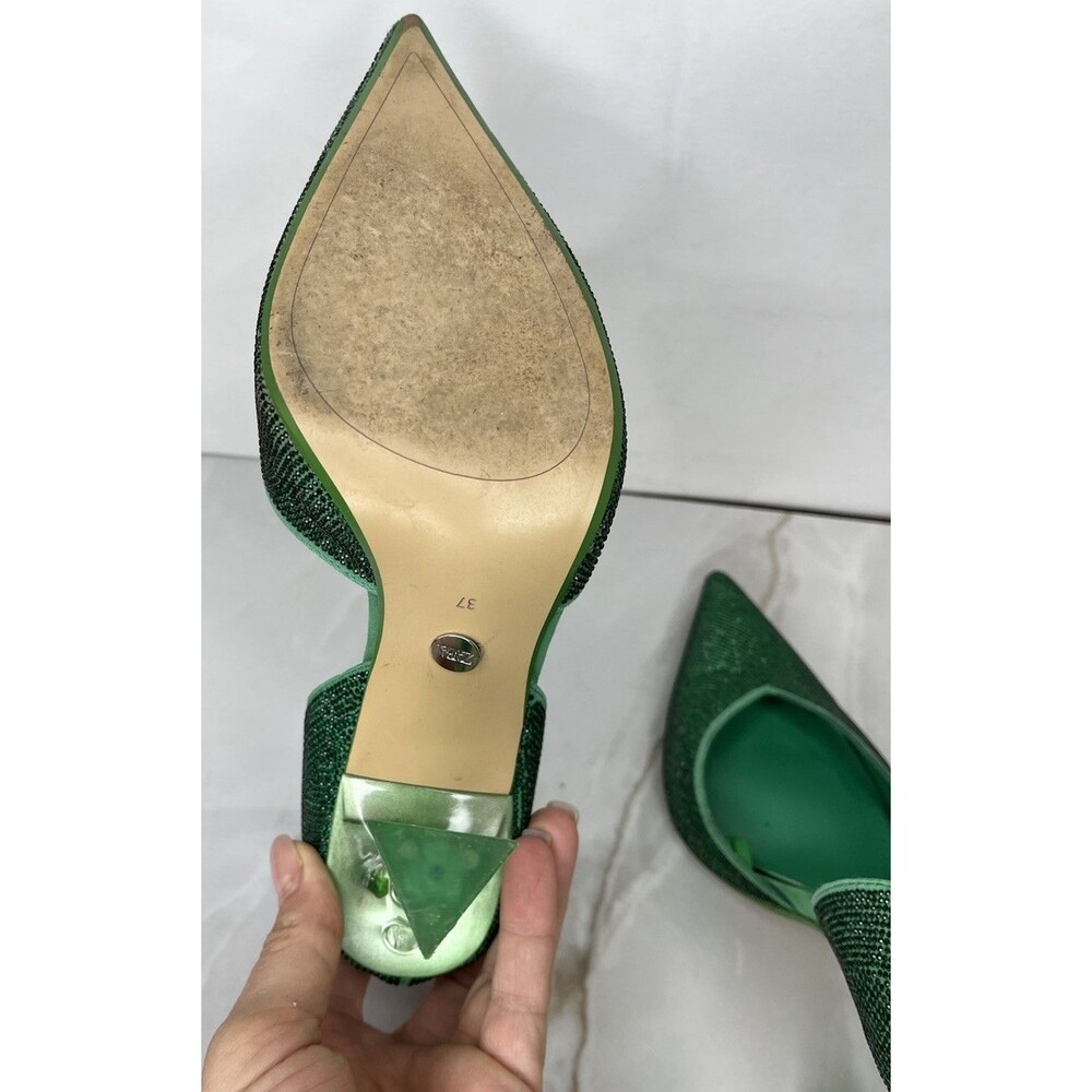 ZARA RHINESTONE HI HEEL STILETTO PUMPS SHOES GREEN SZ 37 Us 7 SLIP ON - Picture 9 of 10